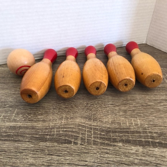 Classic Wooden Five Pin Bowling Set with Red Accents - Picture 9 of 11